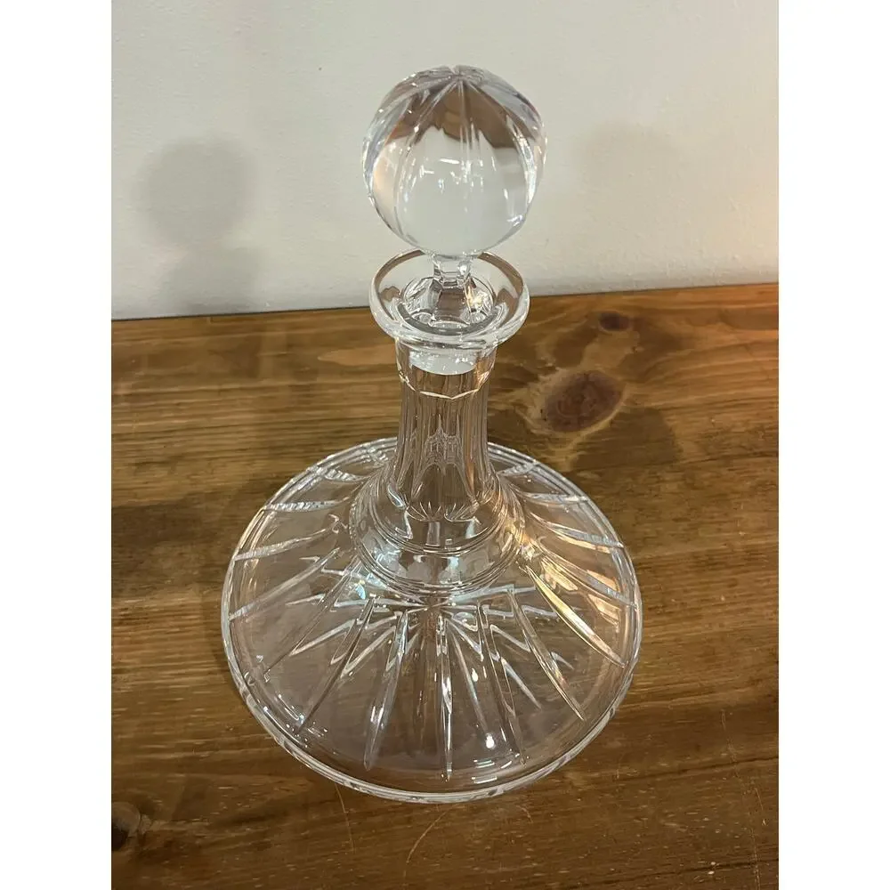 Vtg European Cut‎ Crystal Decanter w/ Globe Stopper Mid-Century Barware Elegant